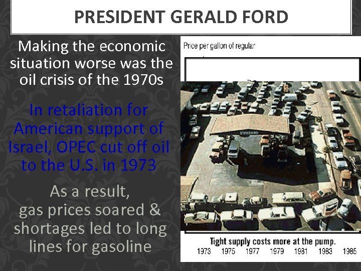 PRESIDENT GERALD FORD Making the economic situation worse was the oil crisis of the