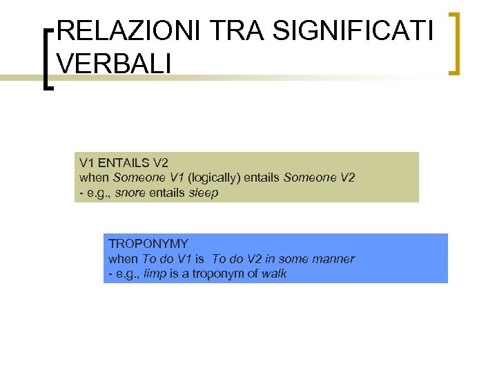 RELAZIONI TRA SIGNIFICATI VERBALI V 1 ENTAILS V 2 when Someone V 1 (logically)