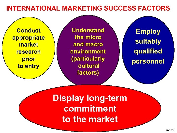 INTERNATIONAL MARKETING SUCCESS FACTORS Conduct appropriate market research prior to entry Understand the micro