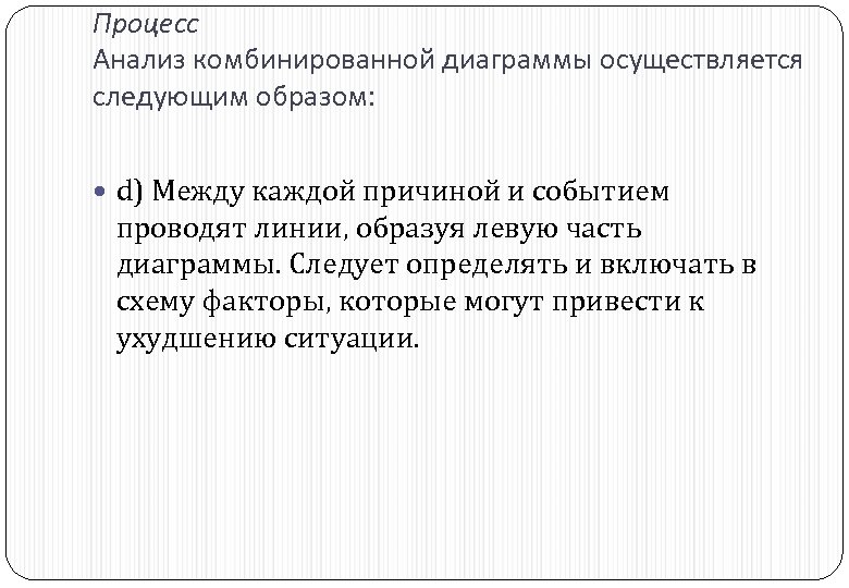 Процесс Анализ комбинированной диаграммы осуществляется следующим образом: d) Между каждой причиной и событием проводят