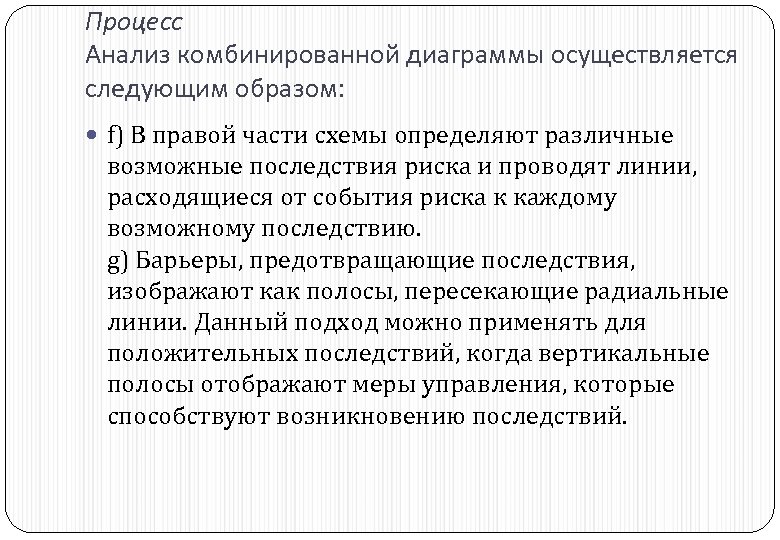 Процесс Анализ комбинированной диаграммы осуществляется следующим образом: f) В правой части схемы определяют различные