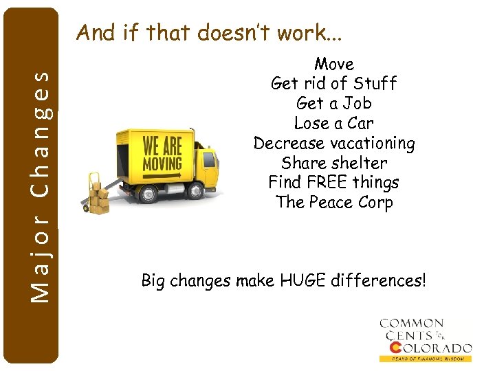 Major Changes And if that doesn’t work. . . Move Get rid of Stuff