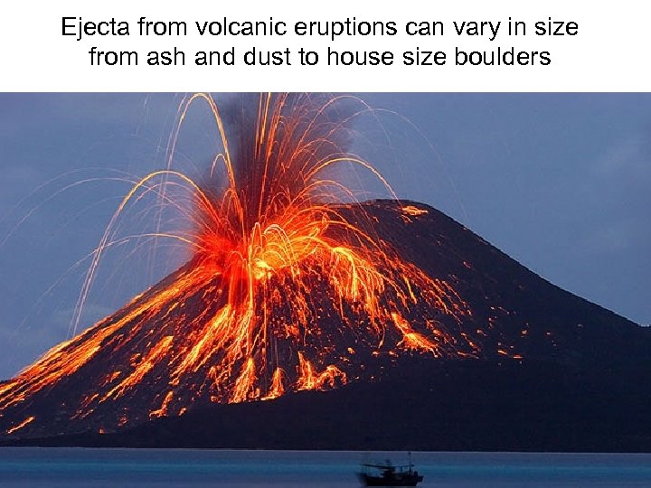 Ejecta from volcanic eruptions can vary in size from ash and dust to house