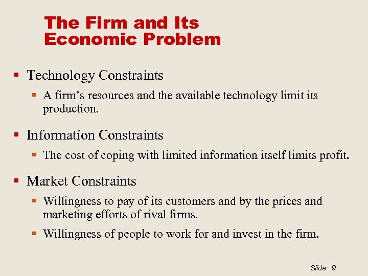The Firm and Its Economic Problem § Technology Constraints § A firm’s resources and