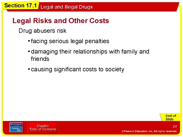 Section 17. 1 Legal and Illegal Drugs Legal Risks and Other Costs Drug abusers