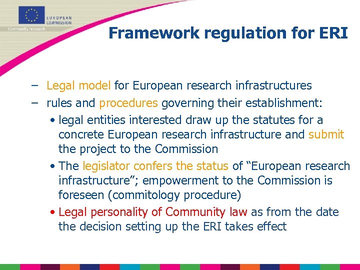 Framework regulation for ERI – Legal model for European research infrastructures – rules and