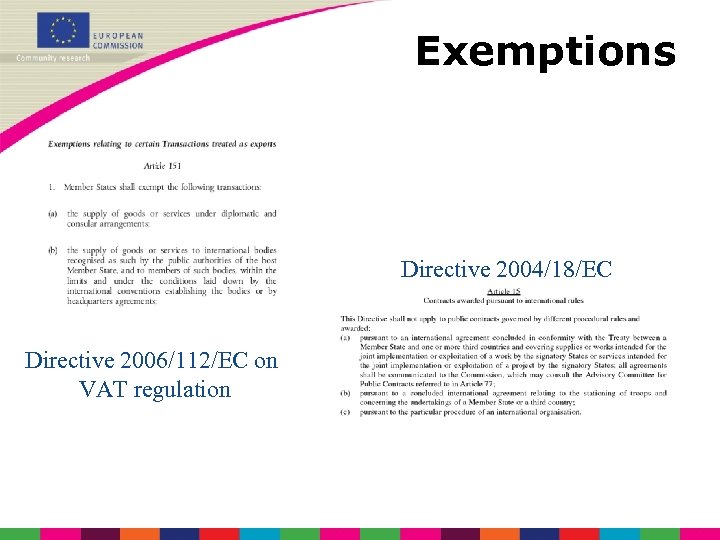 Exemptions Directive 2004/18/EC Directive 2006/112/EC on VAT regulation 