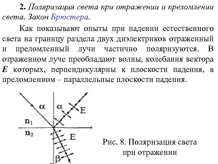 Закон брюстера имеет вид укажите на рисунке поляризацию лучей