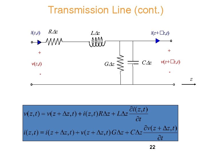 Transmission Line (cont. ) i(z, t) RDz LD z i(z+ z, t) + +