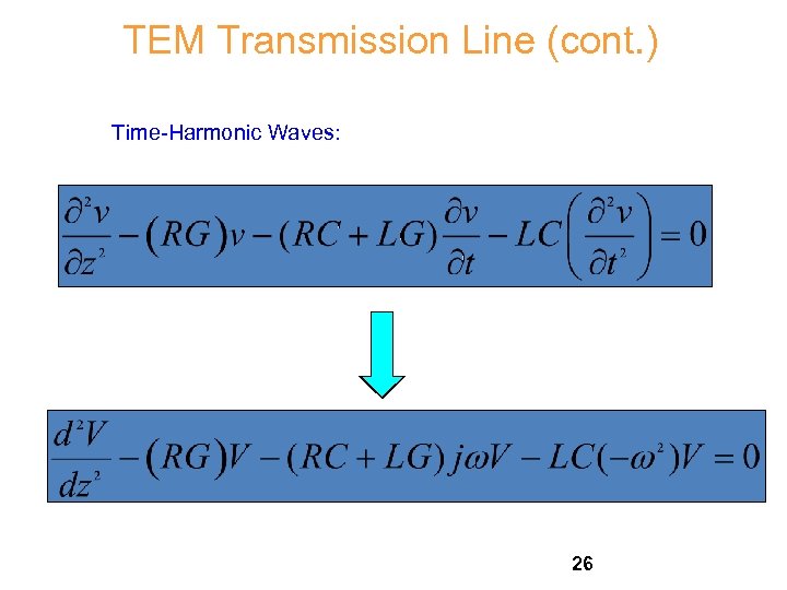 TEM Transmission Line (cont. ) Time-Harmonic Waves: 26 