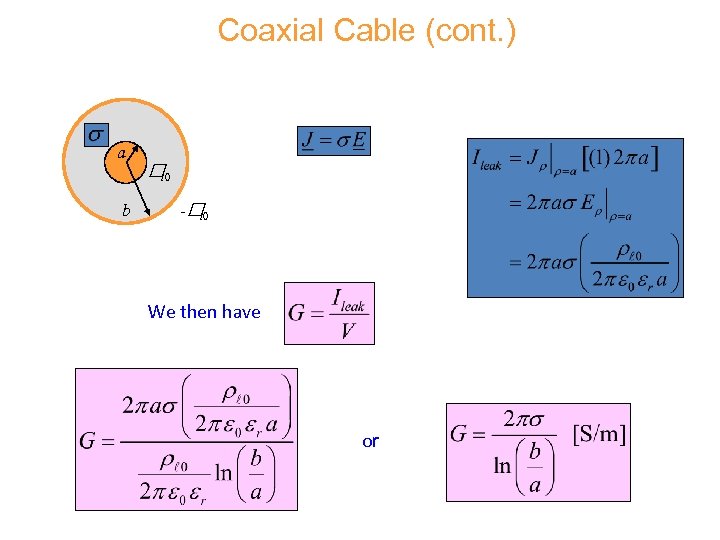 Coaxial Cable (cont. ) a b l 0 - l 0 We then have