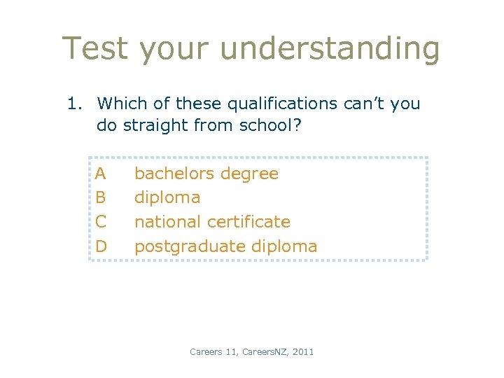 Test your understanding 1. Which of these qualifications can’t you do straight from school?