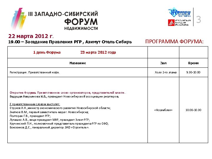 3 22 марта 2012 г. 19. 00 – Заседание Правления РГР , Азимут Отель