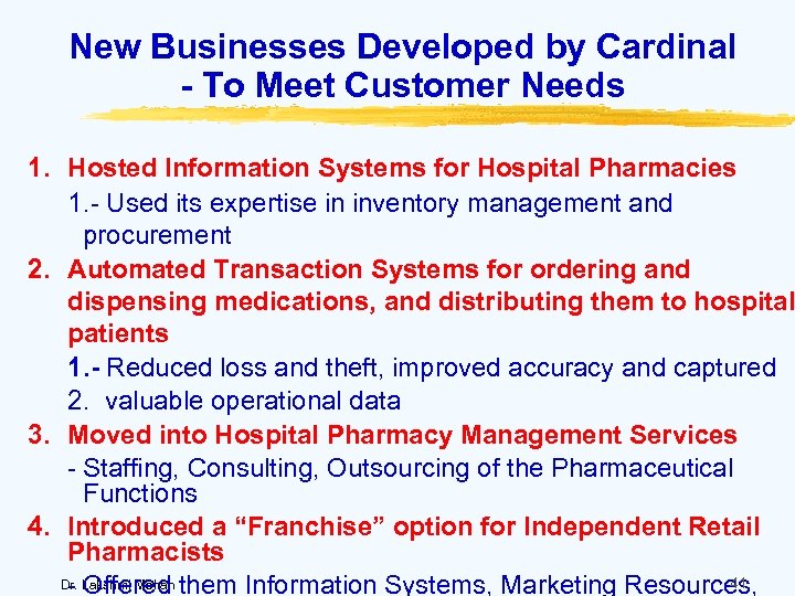New Businesses Developed by Cardinal - To Meet Customer Needs 1. Hosted Information Systems
