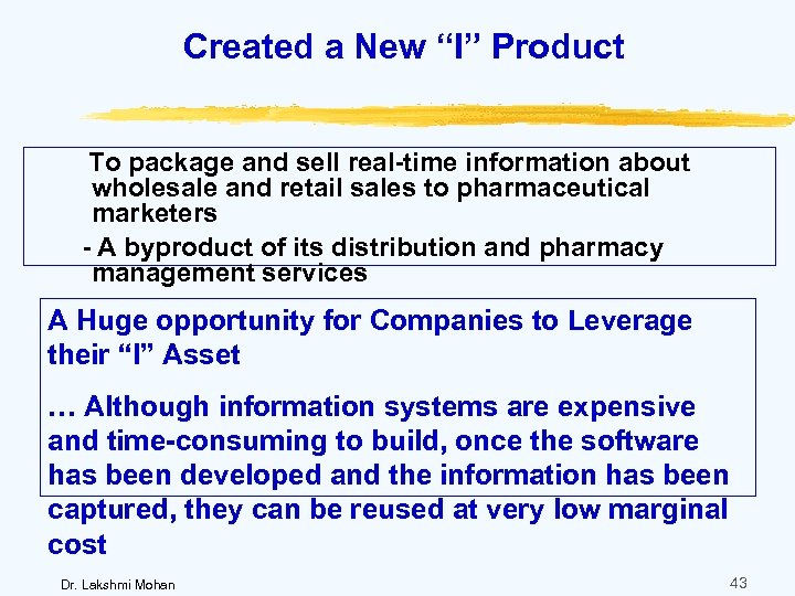 Created a New “I” Product To package and sell real-time information about wholesale and