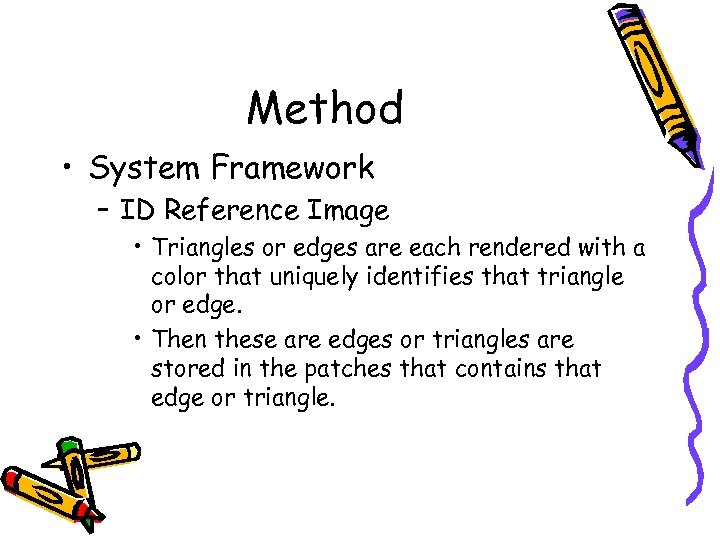 Method • System Framework – ID Reference Image • Triangles or edges are each