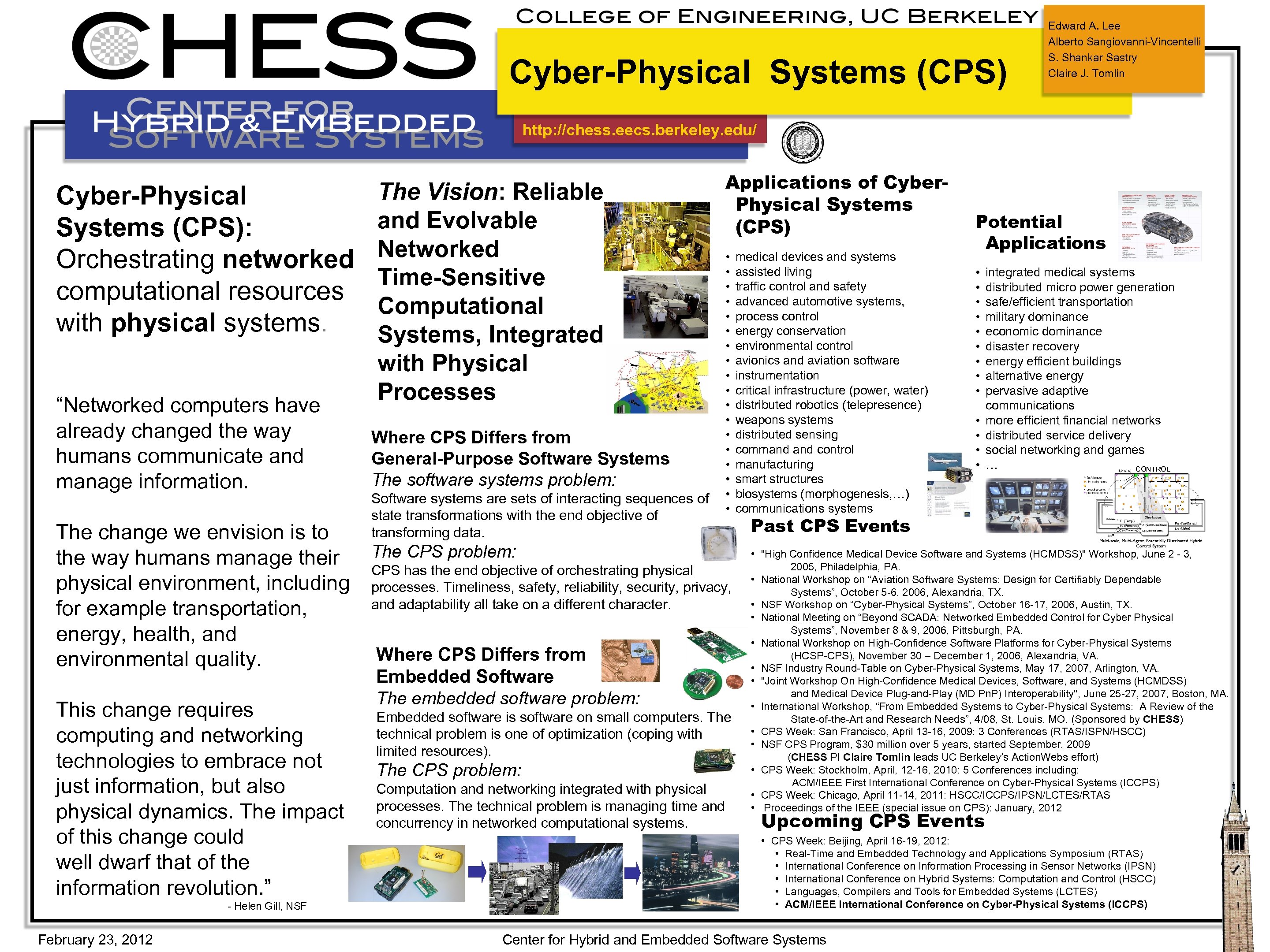Cyber-Physical Systems (CPS) Edward A. Lee Alberto Sangiovanni-Vincentelli S. Shankar Sastry Claire J. Tomlin