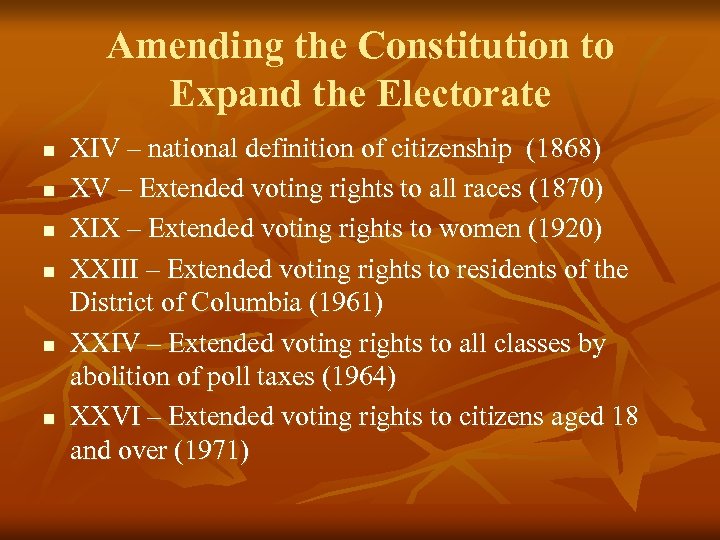 Amending the Constitution to Expand the Electorate n n n XIV – national definition