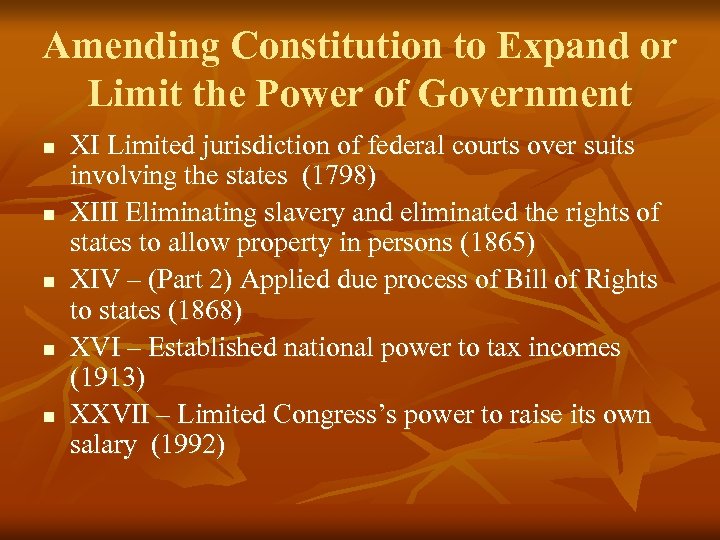 Amending Constitution to Expand or Limit the Power of Government n n n XI