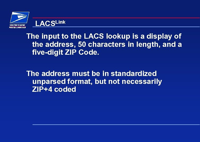 LACSLink The input to the LACS lookup is a display of the address, 50