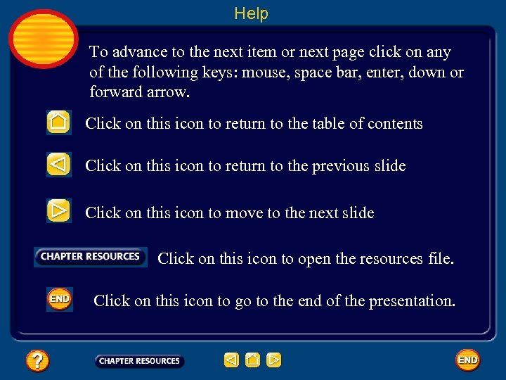 Help To advance to the next item or next page click on any of