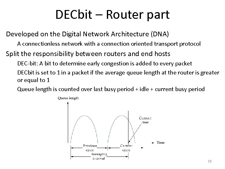 DECbit – Router part Developed on the Digital Network Architecture (DNA) A connectionless network