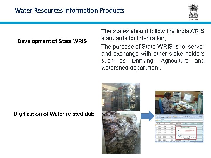 Water Resources Information Products Development of State-WRIS Digitization of Water related data The states