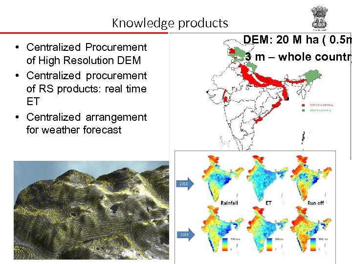 Knowledge products • Centralized Procurement of High Resolution DEM • Centralized procurement of RS