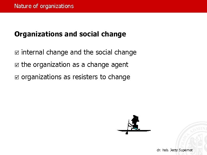 Nature of organizations Organizations and social change þ internal change and the social change