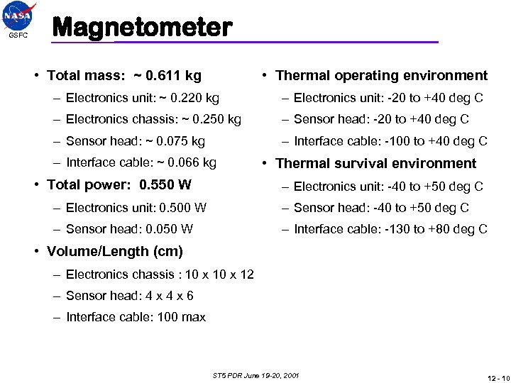 GSFC Magnetometer • Total mass: ~ 0. 611 kg • Thermal operating environment –