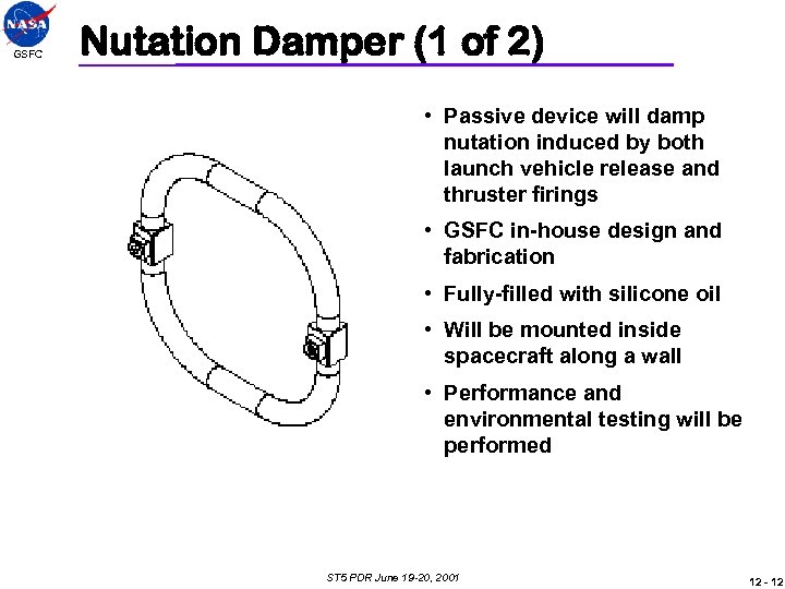 GSFC Nutation Damper (1 of 2) • Passive device will damp nutation induced by