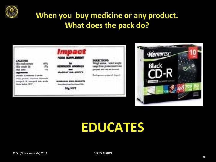 When you buy medicine or any product. What does the pack do? EDUCATES M.