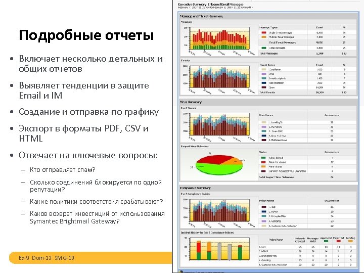 Подробные отчеты • Включает несколько детальных и общих отчетов • Выявляет тенденции в защите