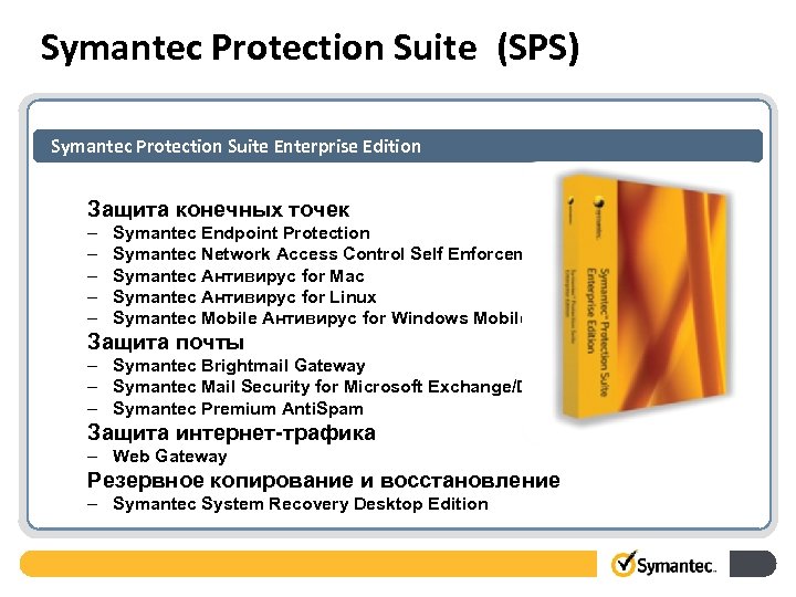 Symantec Protection Suite (SPS) Symantec Protection Suite Enterprise Edition • Защита конечных точек –