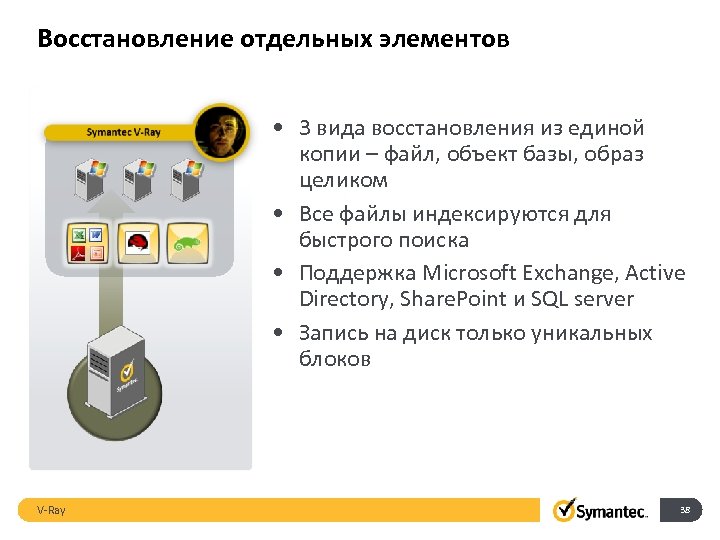 Восстановление отдельных элементов • 3 вида восстановления из единой копии – файл, объект базы,