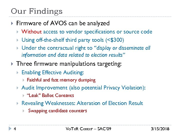 Our Findings Firmware of AVOS can be analyzed Without access to vendor specifications or
