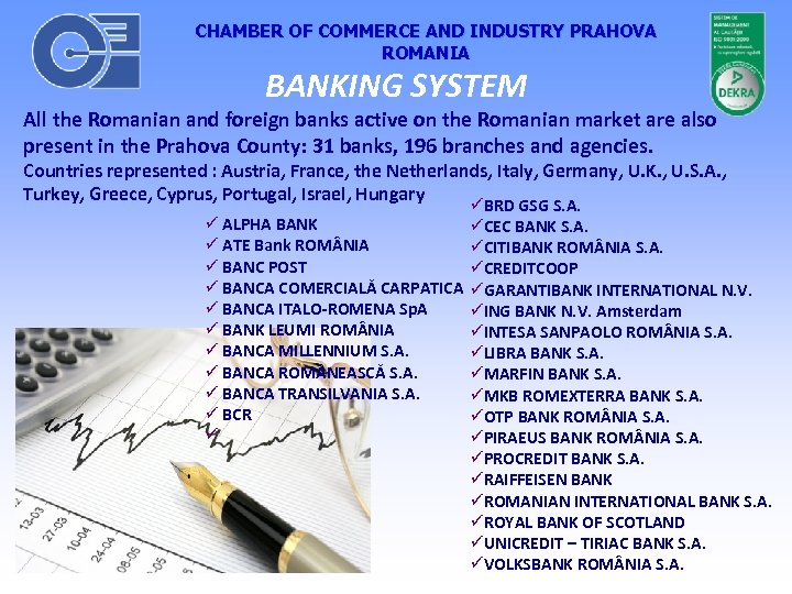 CHAMBER OF COMMERCE AND INDUSTRY PRAHOVA ROMANIA BANKING SYSTEM All the Romanian and foreign