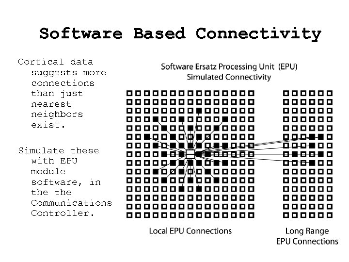Software Based Connectivity Cortical data suggests more connections than just nearest neighbors exist. Simulate