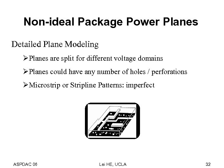 Non-ideal Package Power Planes Detailed Plane Modeling ØPlanes are split for different voltage domains