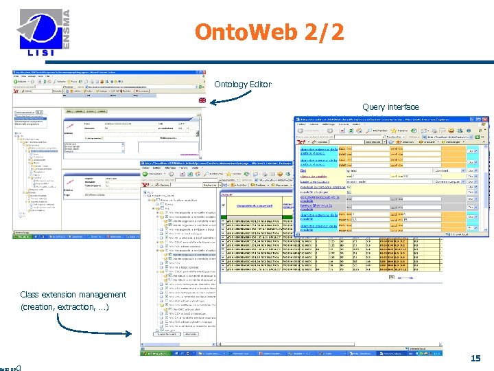 Onto. Web 2/2 Ontology Editor Query interface Class extension management (creation, extraction, …) 15