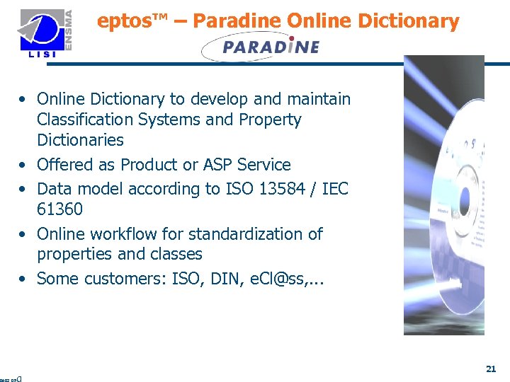 eptos™ – Paradine Online Dictionary • Online Dictionary to develop and maintain Classification Systems