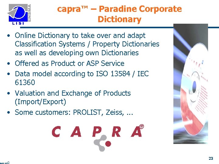 capra™ – Paradine Corporate Dictionary • Online Dictionary to take over and adapt Classification