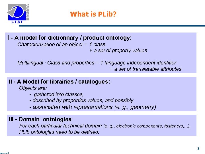 What is PLib? I - A model for dictionnary / product ontology: Characterization of