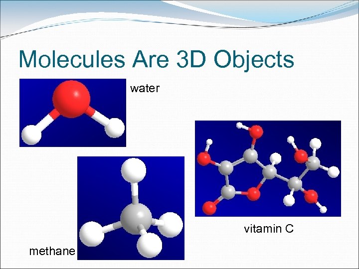 Molecules Are 3 D Objects water vitamin C methane 