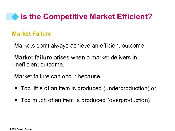 Is the Competitive Market Efficient? Market Failure Markets don’t always achieve an efficient outcome.