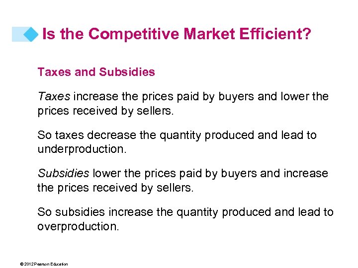 Is the Competitive Market Efficient? Taxes and Subsidies Taxes increase the prices paid by