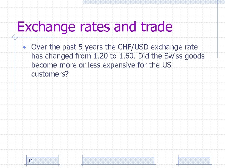 Exchange rates and trade • Over the past 5 years the CHF/USD exchange rate