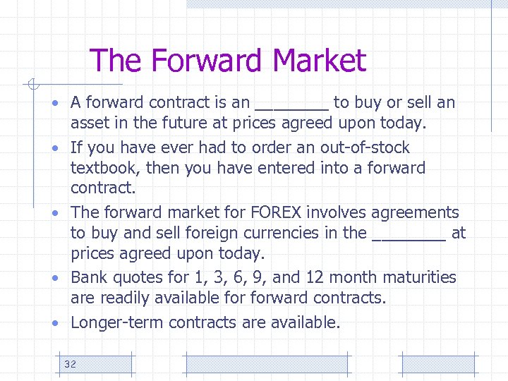 The Forward Market • A forward contract is an ____ to buy or sell
