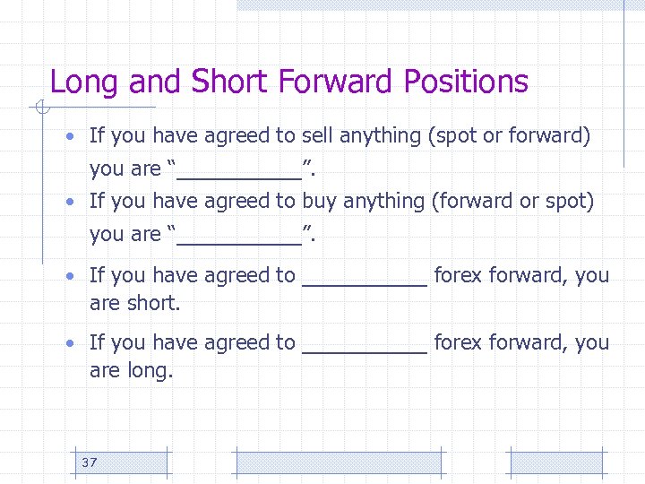 Long and Short Forward Positions • If you have agreed to sell anything (spot