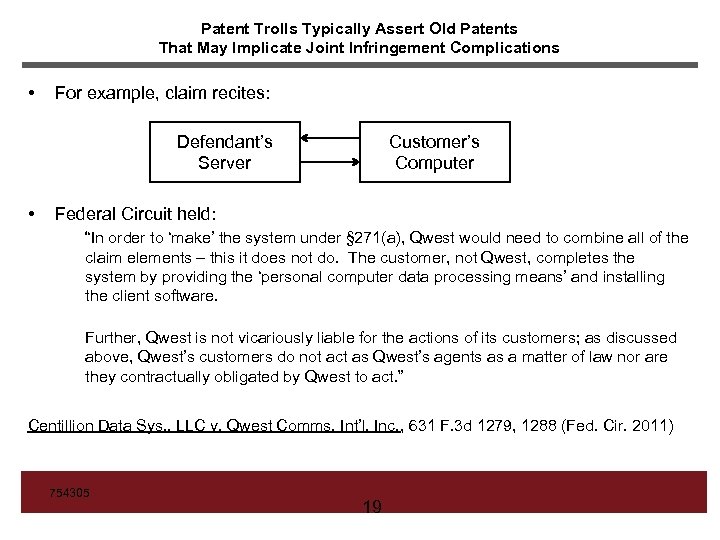 Patent Trolls Typically Assert Old Patents That May Implicate Joint Infringement Complications • For